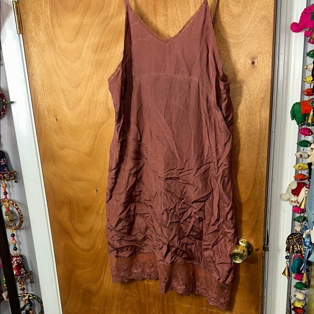 Women's Lace Trim Slip Dress - Brown
